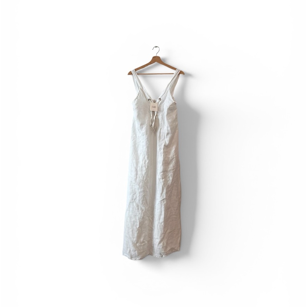 Laura Gotti White  Pure 100% linen Maxi Dress with Tie Detail